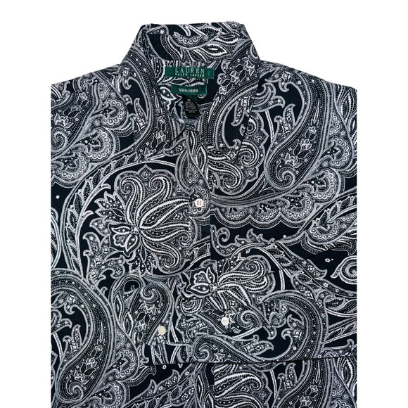 Lauren Ralph Lauren Womens Black White Paisley Print Button Up Shirt Size M - Picture 1 of 5
